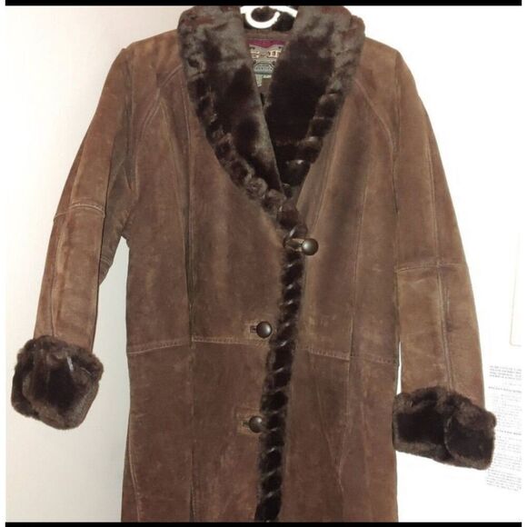 Global Identity G-III VINTAGE Women's Size Small Brown Suede & Faux Fur 3/4 Coat - Picture 1 of 8